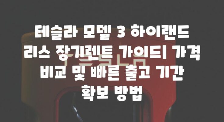 테슬라 모델 3 하이랜드 리스 장기렌트 가이드| 가격 비교 및 빠른 출고 기간 확보 방법