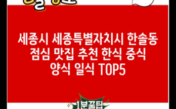 세종시 세종특별자치시 한솔동 점심 맛집 추천 한식 중식 양식 일식 TOP5