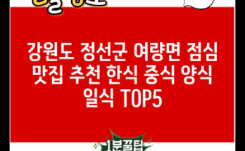 강원도 정선군 여량면 점심 맛집 추천 한식 중식 양식 일식 TOP5