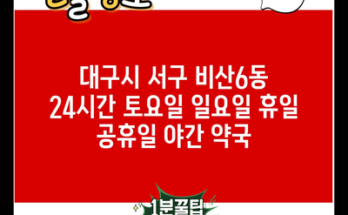 대구시 서구 비산6동 24시간 토요일 일요일 휴일 공휴일 야간 약국