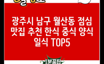 광주시 남구 월산동 점심 맛집 추천 한식 중식 양식 일식 TOP5