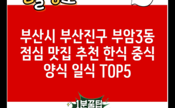 부산시 부산진구 부암3동 점심 맛집 추천 한식 중식 양식 일식 TOP5