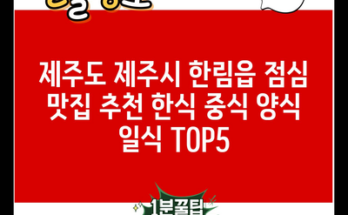 제주도 제주시 한림읍 점심 맛집 추천 한식 중식 양식 일식 TOP5