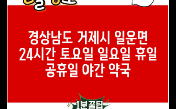 경상남도 거제시 일운면 24시간 토요일 일요일 휴일 공휴일 야간 약국