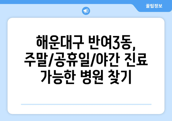 부산시 해운대구 반여3동 일요일 휴일 공휴일 야간 진료병원 리스트