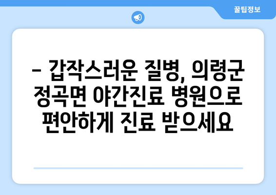 경상남도 의령군 정곡면 일요일 휴일 공휴일 야간 진료병원 리스트