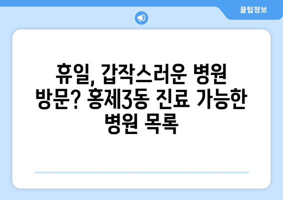 서울시 서대문구 홍제제3동 일요일 휴일 공휴일 야간 진료병원 리스트