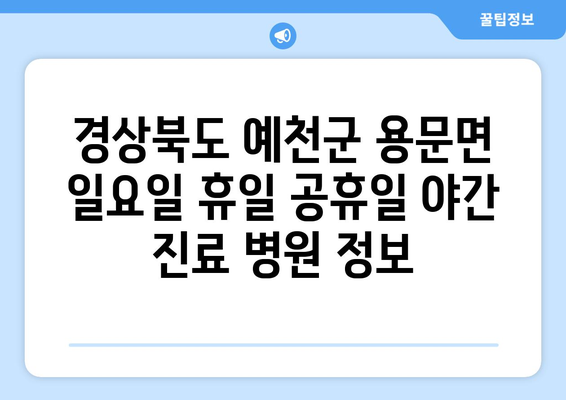 경상북도 예천군 용문면 일요일 휴일 공휴일 야간 진료병원 리스트