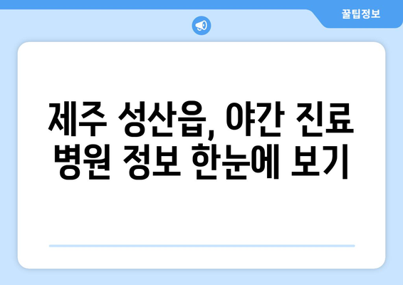 제주도 서귀포시 성산읍 일요일 휴일 공휴일 야간 진료병원 리스트