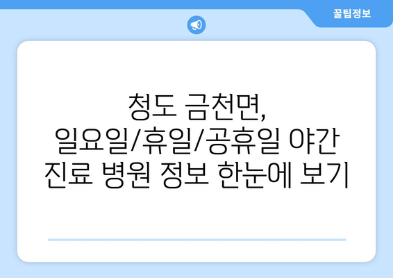 경상북도 청도군 금천면 일요일 휴일 공휴일 야간 진료병원 리스트