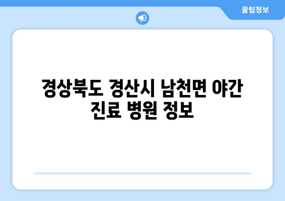 경상북도 경산시 남천면 일요일 휴일 공휴일 야간 진료병원 리스트