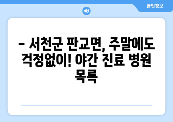 충청남도 서천군 판교면 일요일 휴일 공휴일 야간 진료병원 리스트