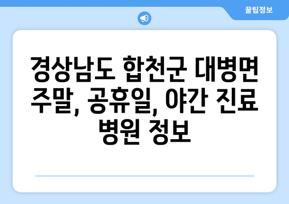 경상남도 합천군 대병면 일요일 휴일 공휴일 야간 진료병원 리스트