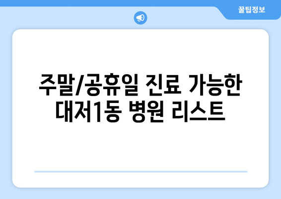 부산시 강서구 대저1동 일요일 휴일 공휴일 야간 진료병원 리스트