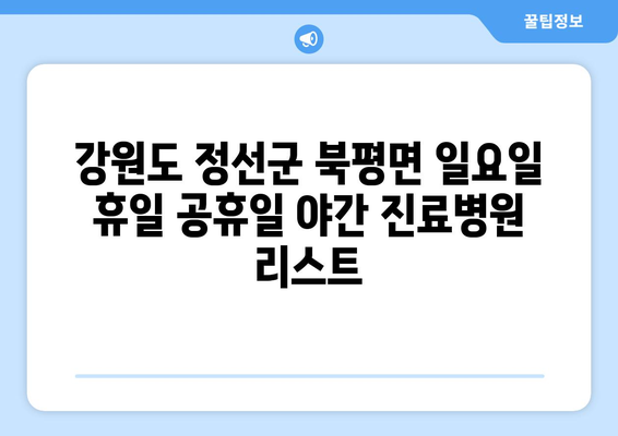 강원도 정선군 북평면 일요일 휴일 공휴일 야간 진료병원 리스트