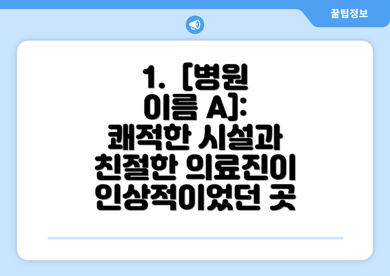 1.  [병원 이름 A]: 쾌적한 시설과 친절한 의료진이 인상적이었던 곳